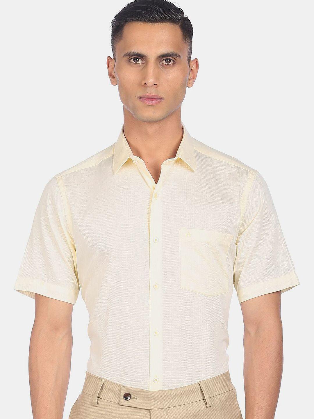 arrow men yellow patterned casual pure cotton shirt