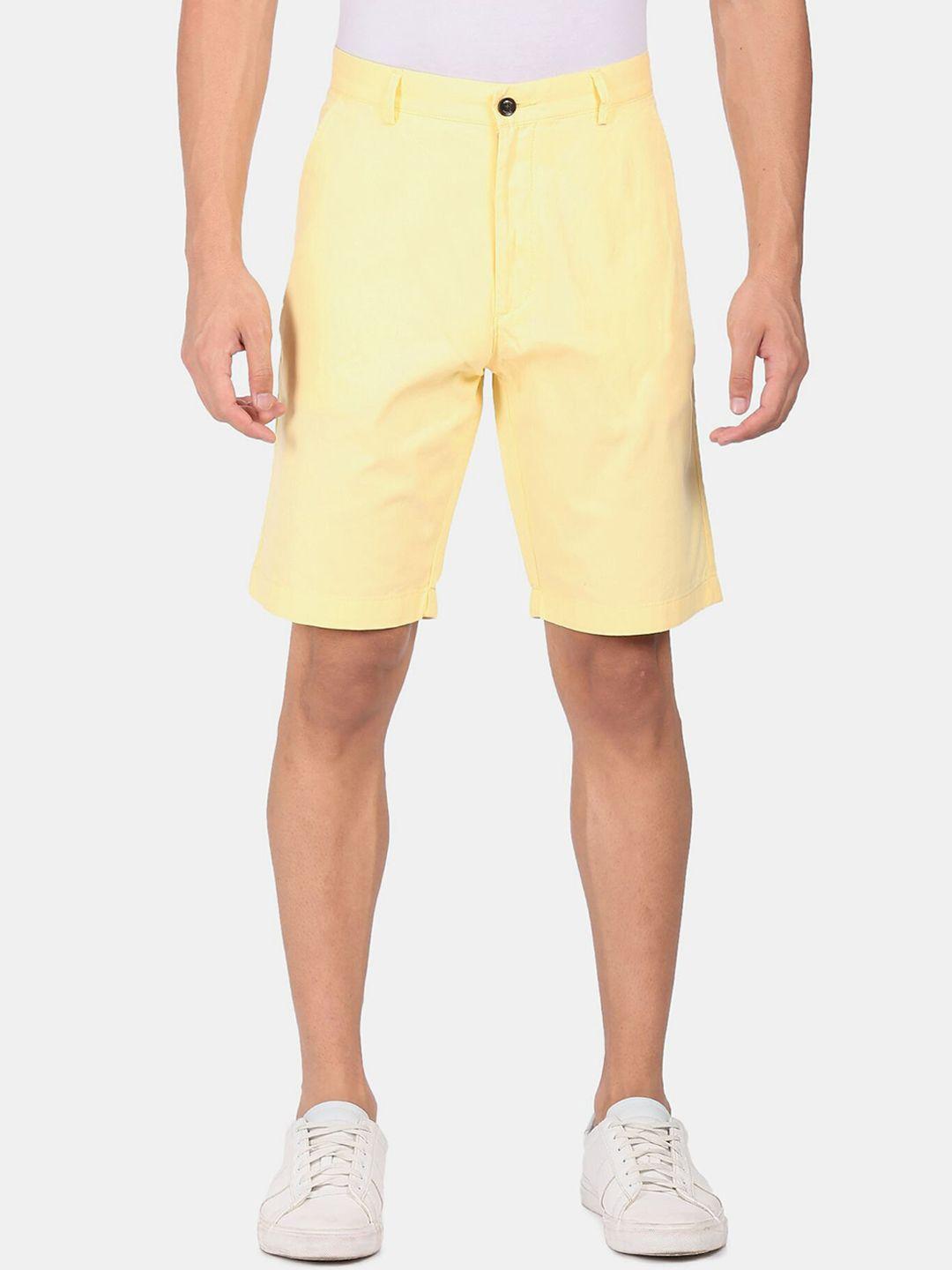 arrow men yellow pure cotton shorts