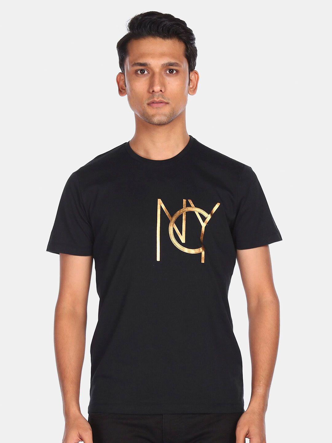 arrow new york men black printed pure cotton t-shirt