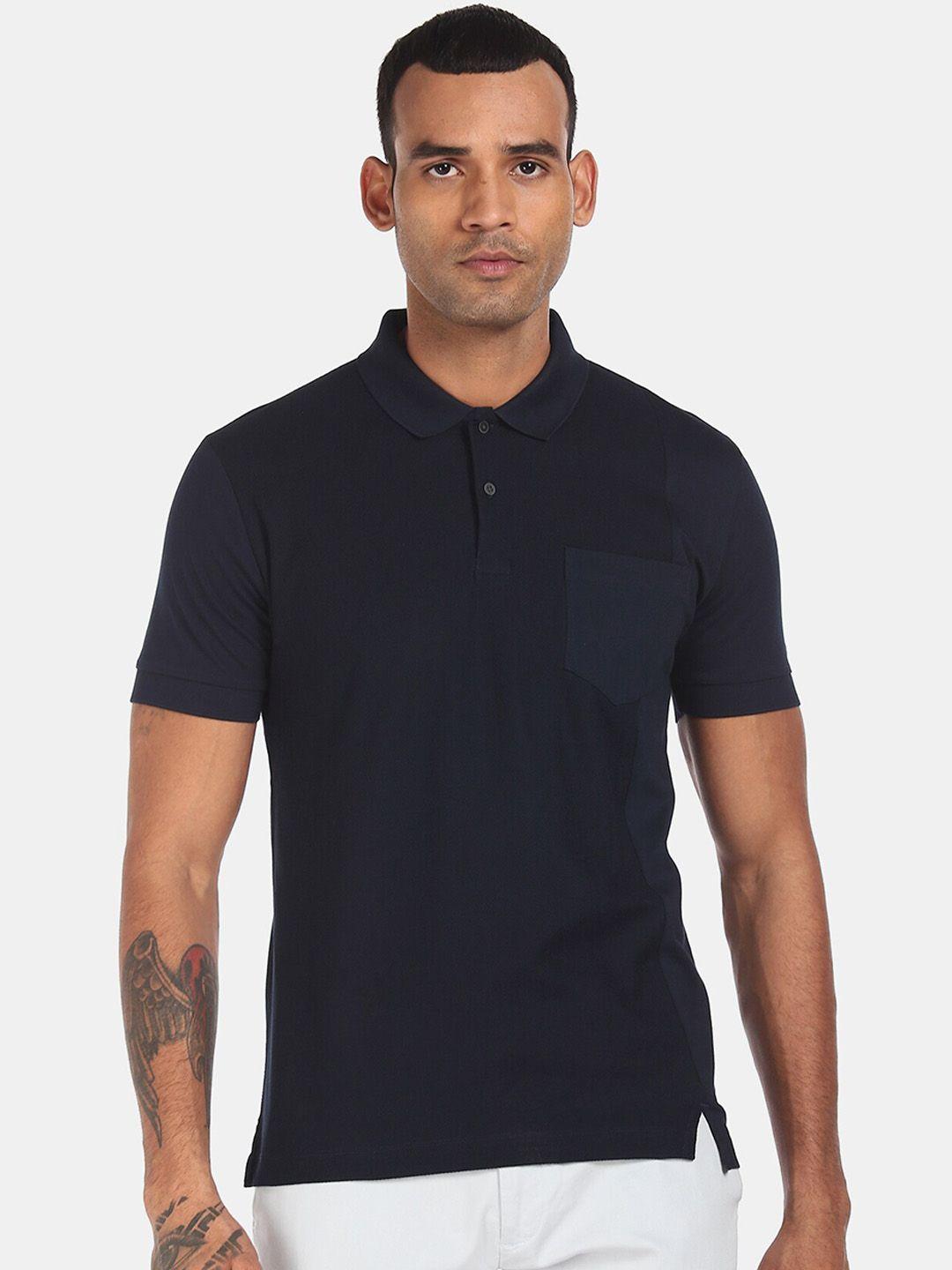 arrow new york men navy blue solid polo collar pure cotton t-shirt