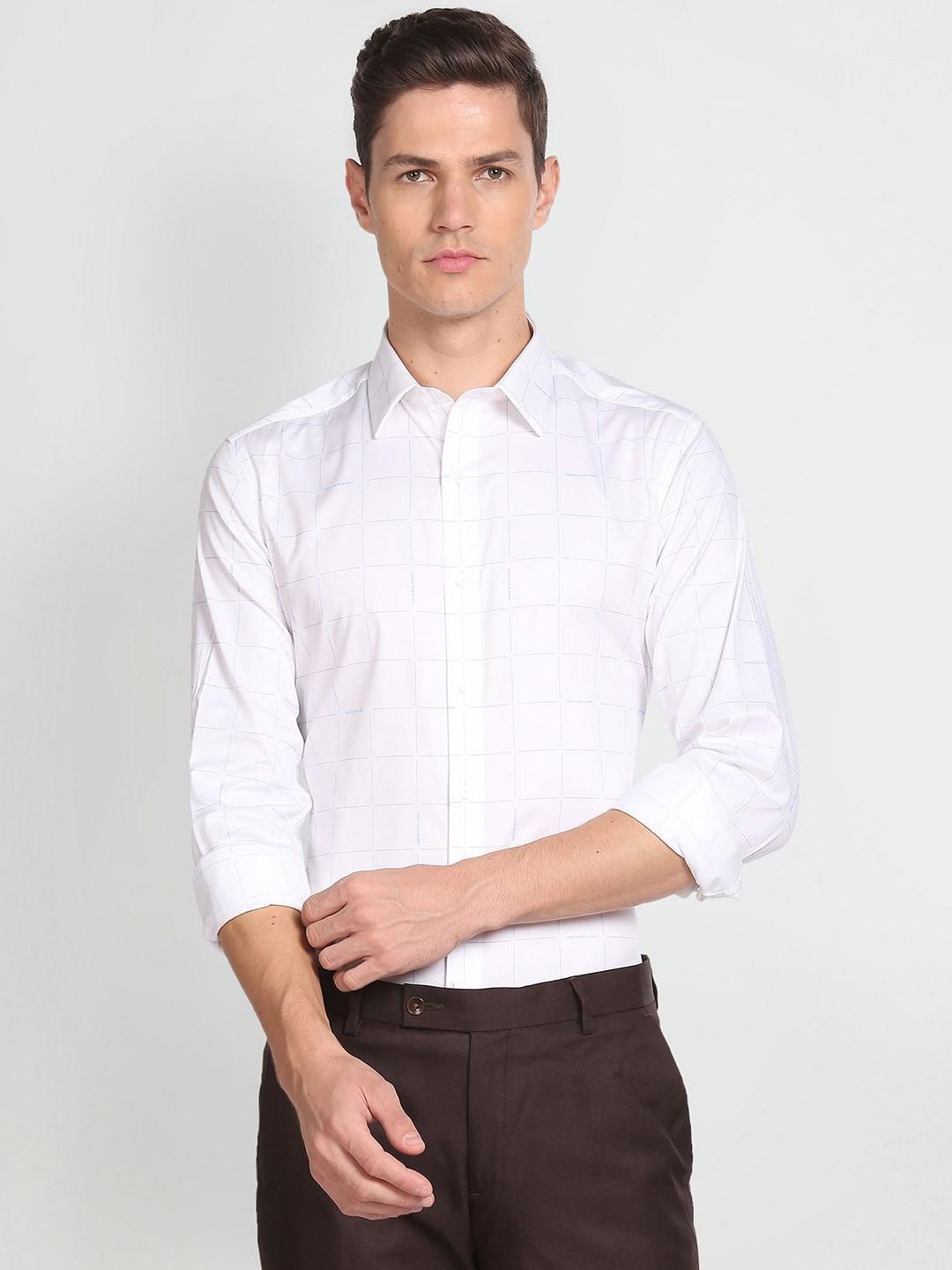 arrow new york skinny fit windowpane checks pure cotton formal shirt