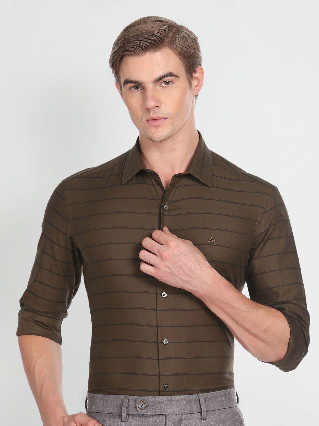 arrow new york slim fit horizontal stripes twill weave opaque pure cotton casual shirt