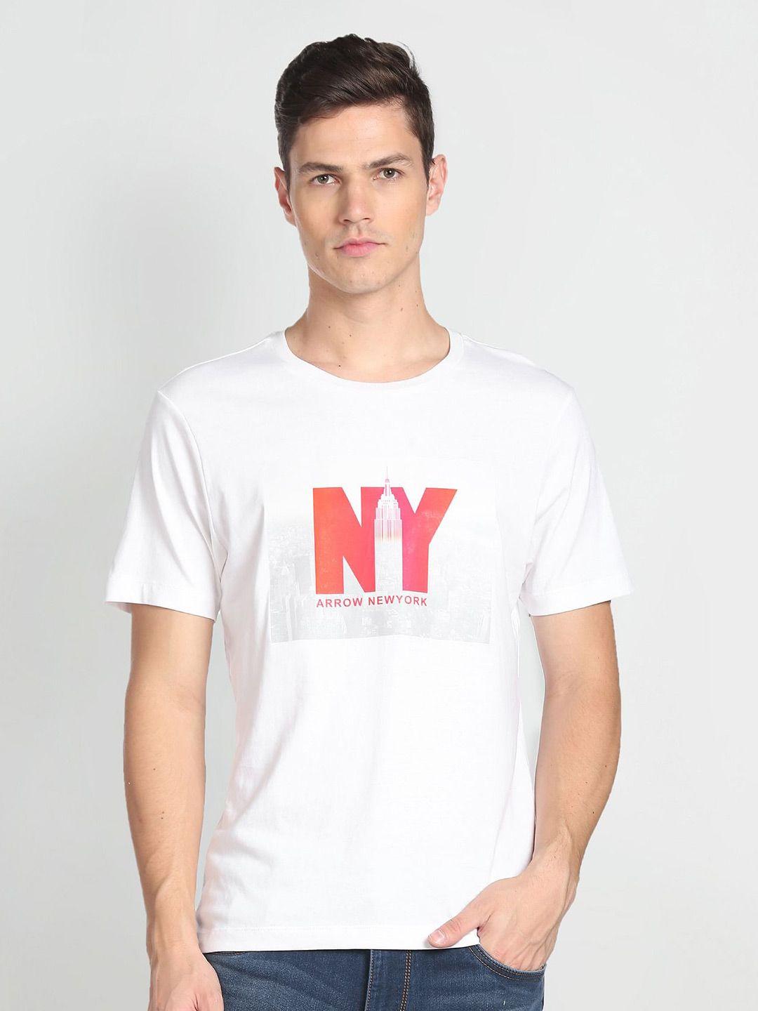 arrow new york typography printed round neck pure cotton t-shirt