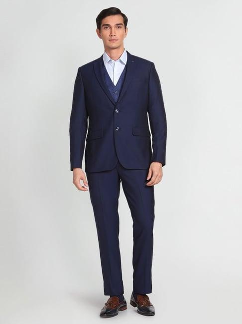 arrow royal blue regular fit texture three piece suit