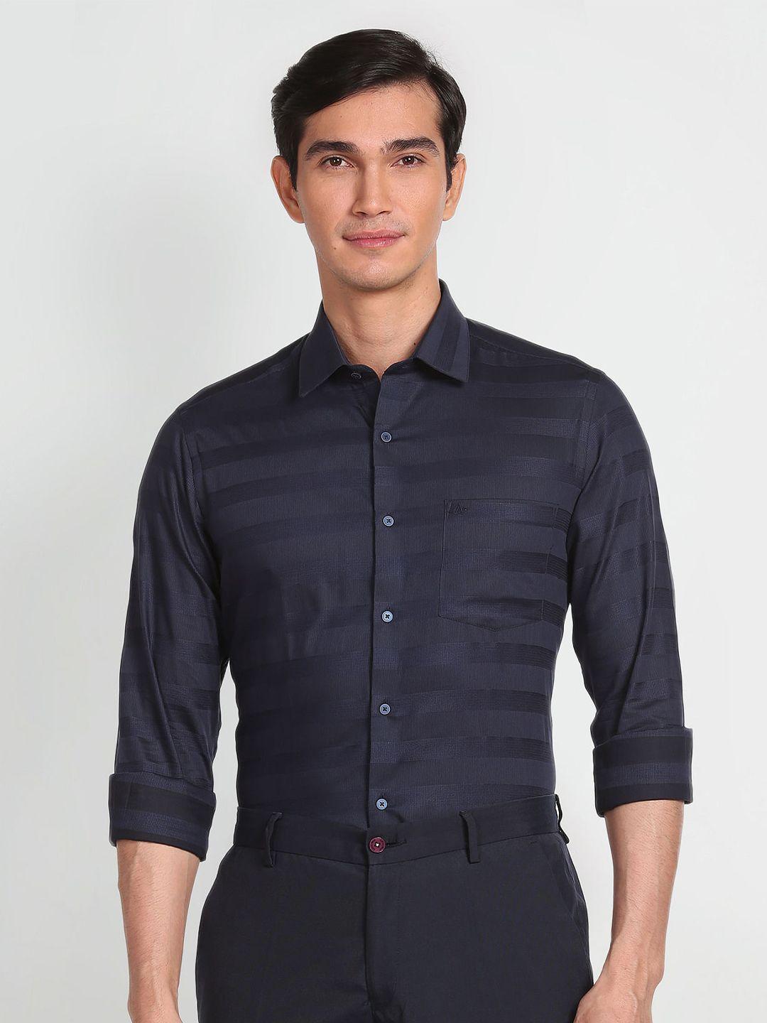 arrow slim fit horizontal striped pure cotton formal shirt