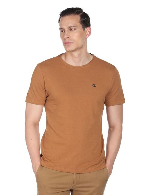 arrow sport brown cotton regular fit t-shirt