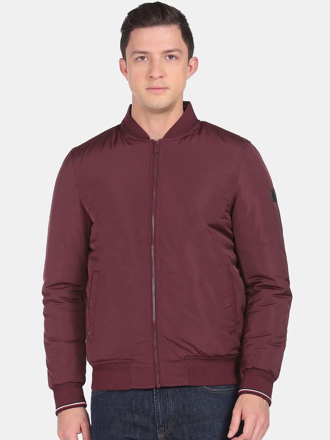 arrow sport men burgundy solid bomber jacket