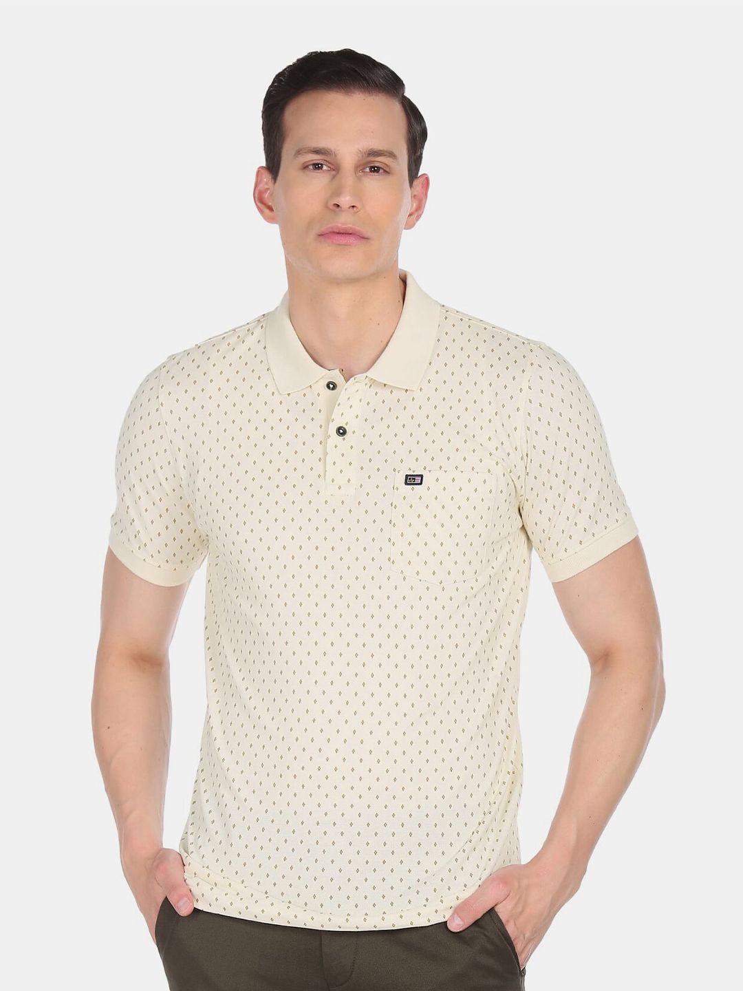 arrow sport men cream-coloured printed polo collar t-shirt
