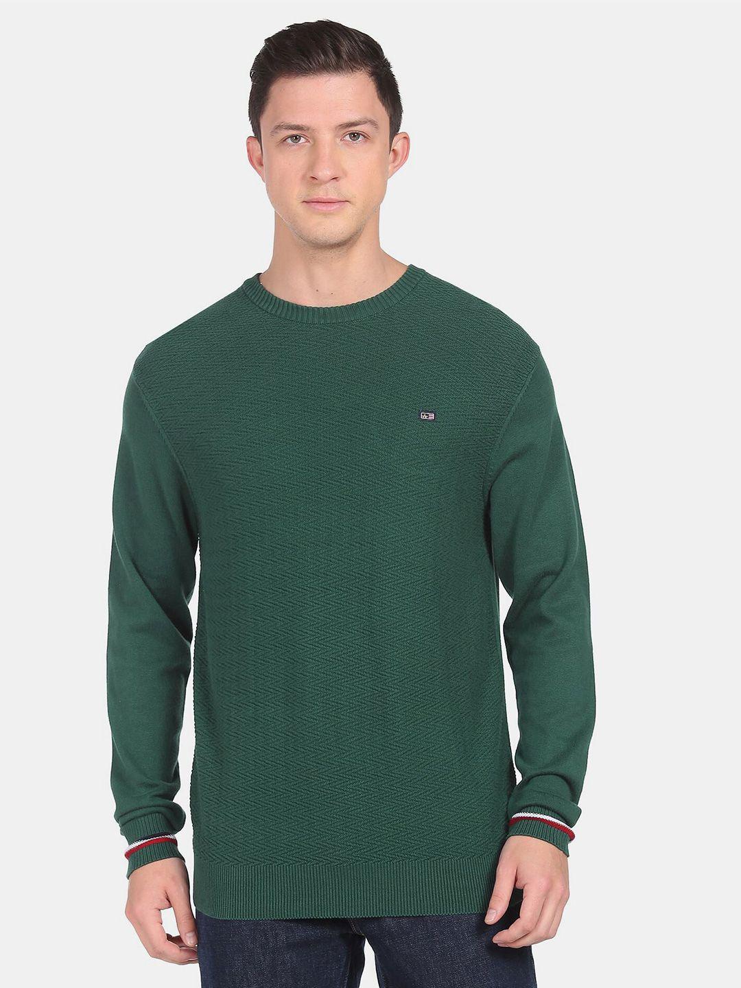 arrow sport men green pure cotton pullover sweater