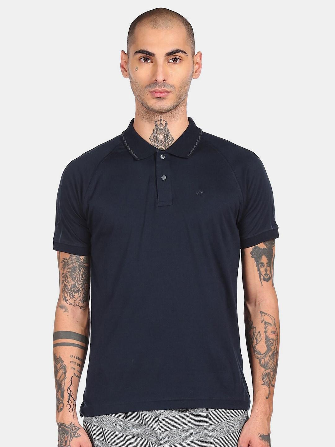 arrow sport men navy blue cotton polo collar t-shirt