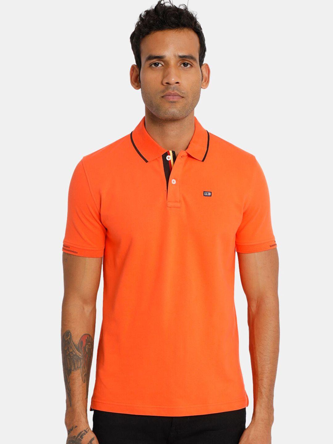 arrow sport men orange solid polo collar t-shirt