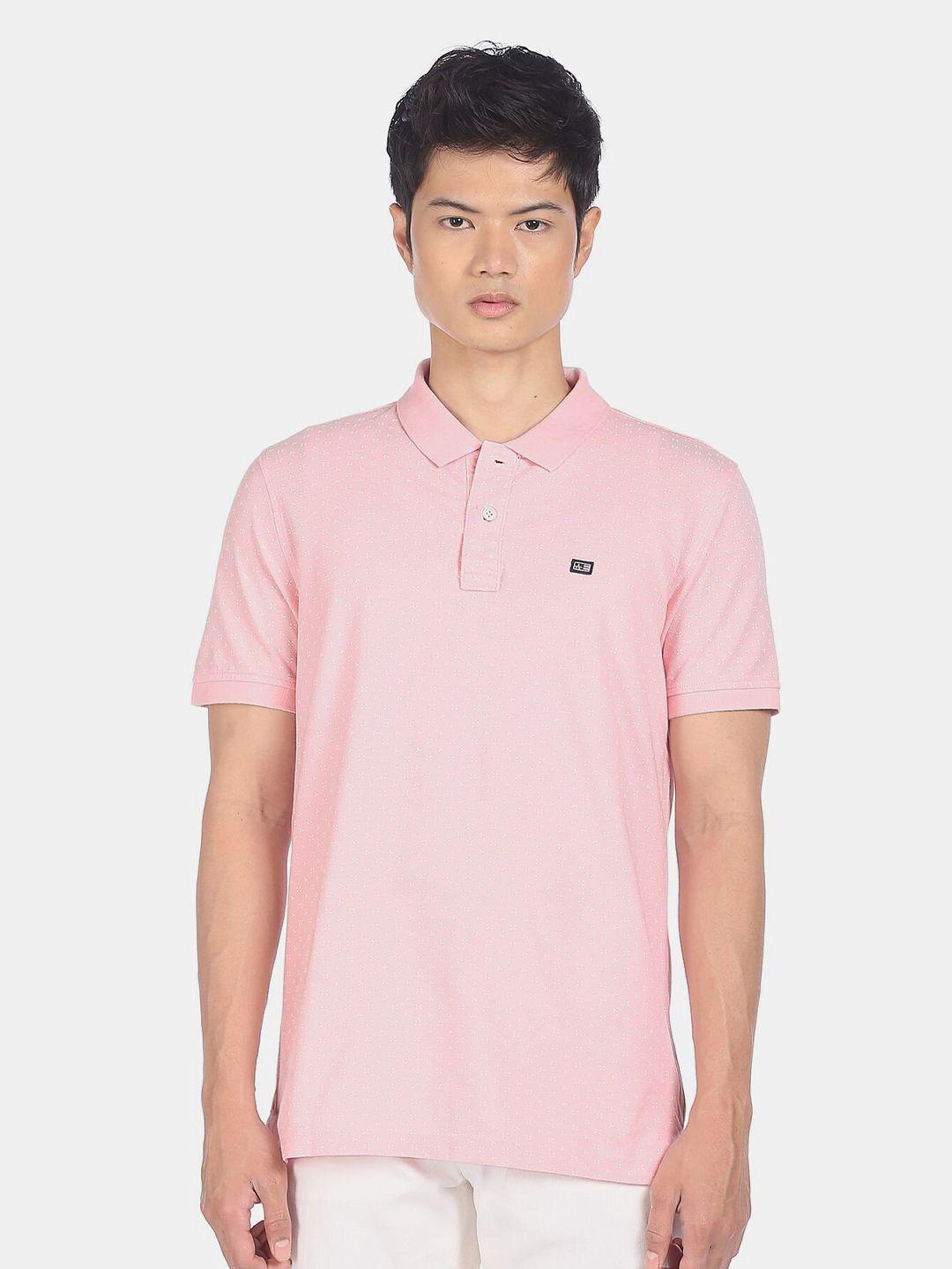 arrow sport men pink floral printed polo collar t-shirt