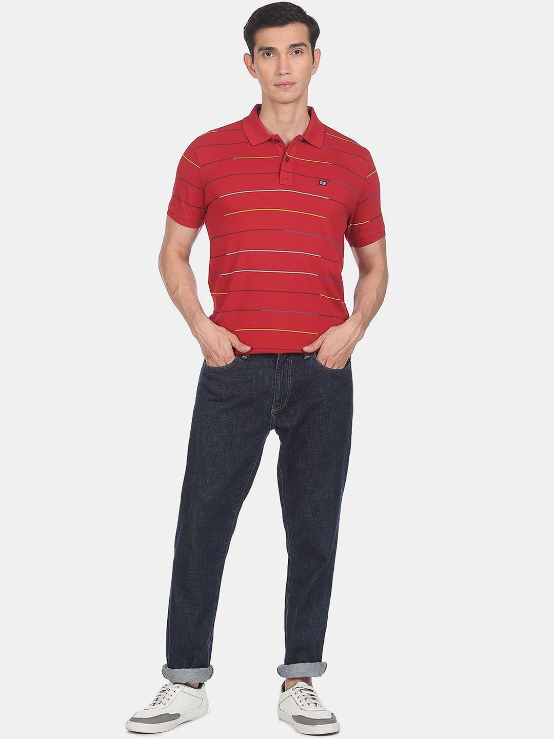 arrow sport men red striped polo collar t-shirt