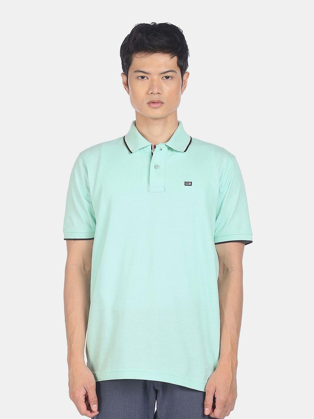 arrow sport men sea green pure cotton polo collar t-shirt