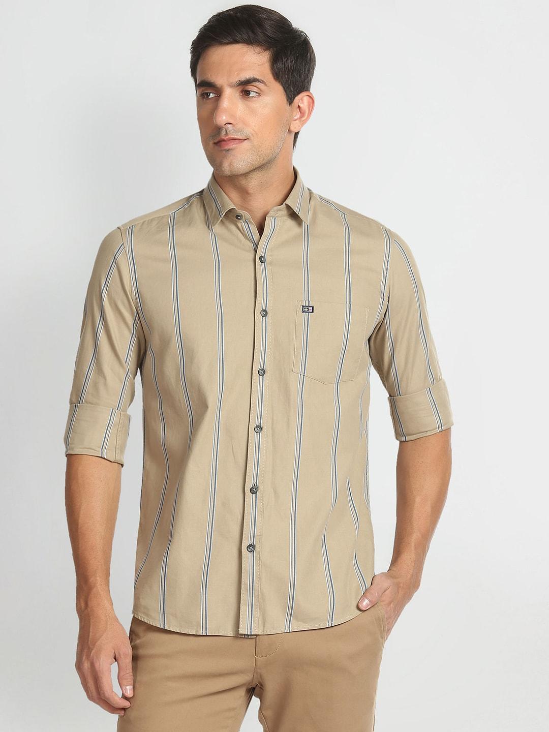 arrow sport pure cotton manhattan slim fit striped casual shirt