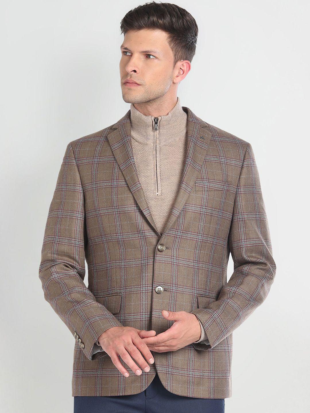 arrow tartan checked notched lapel long sleeves single breasted blazers