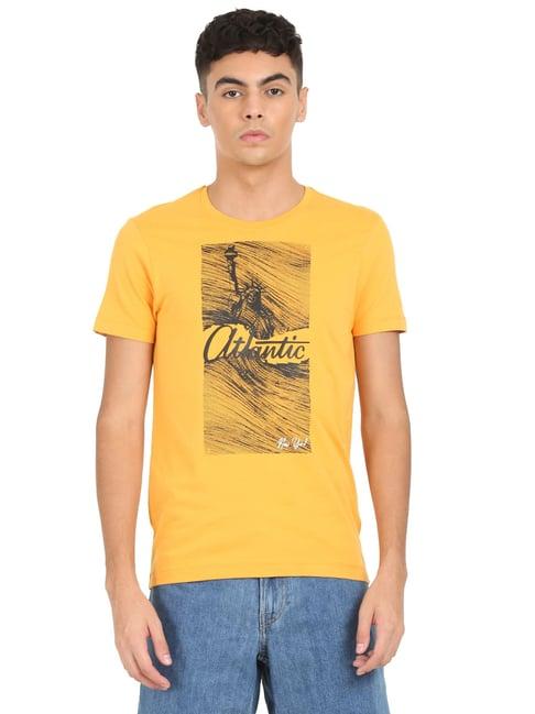 arrow yellow cotton regular fit printed t-shirt