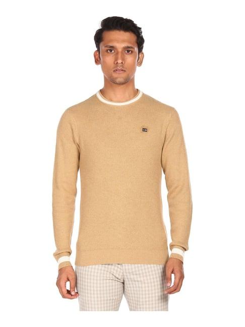 arrow beige cotton regular fit sweater