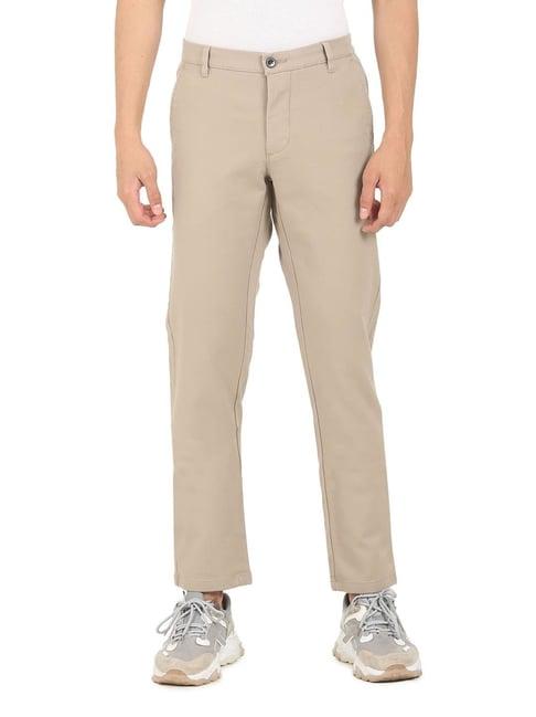 arrow beige cotton regular fit trousers