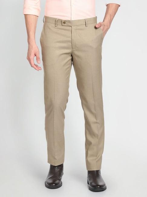 arrow beige regular fit self pattern trousers