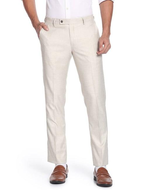 arrow beige regular fit texture trousers