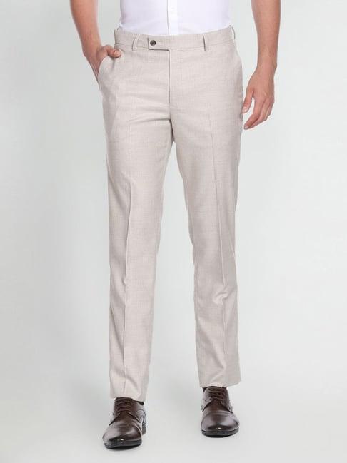 arrow beige regular fit texture trousers