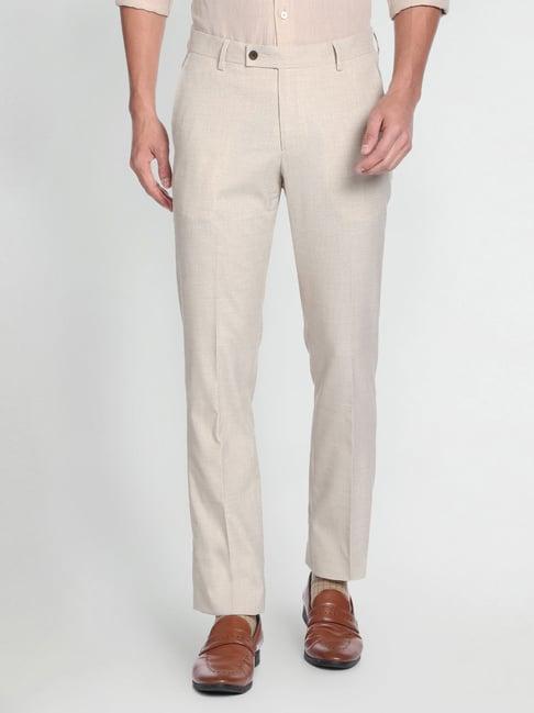 arrow beige regular fit texture trousers