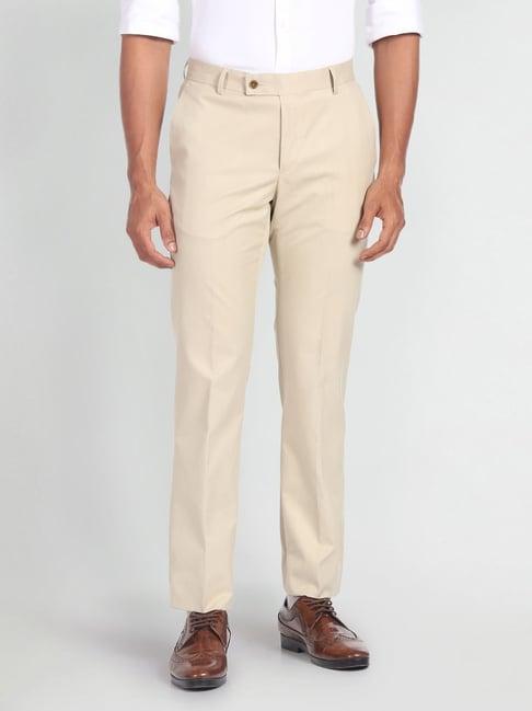 arrow beige regular fit trousers