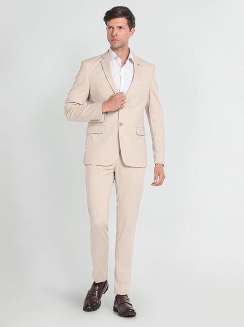 arrow beige slim fit self pattern two piece suit