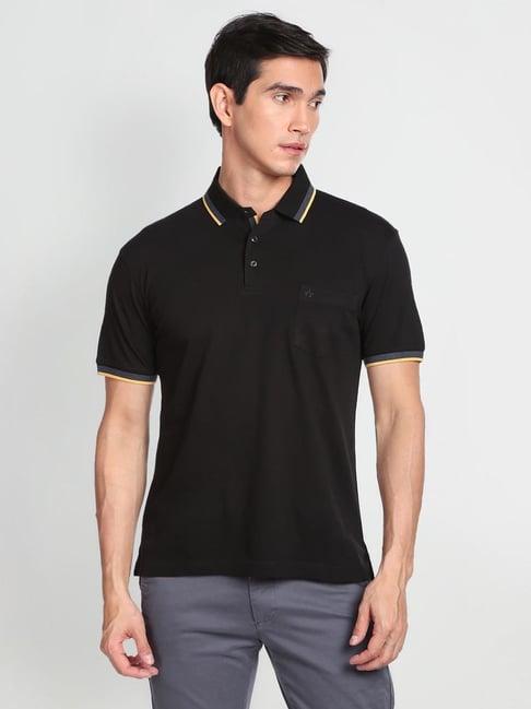arrow black cotton regular fit polo t-shirt