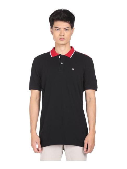 arrow black cotton regular fit polo t-shirt