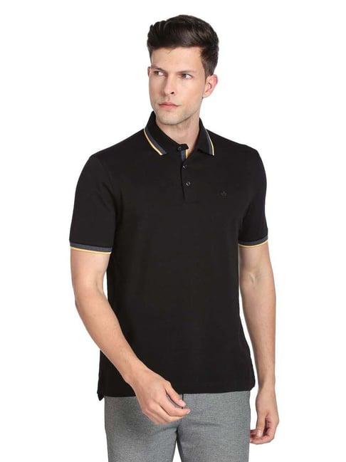 arrow black cotton regular fit polo t-shirt