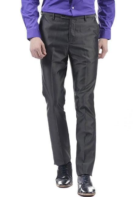 arrow black flat front solid trousers