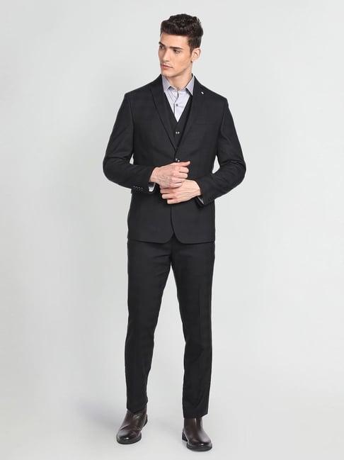 arrow black regular fit checks three piece suit