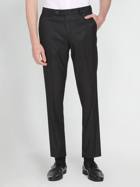 arrow black regular fit checks trousers