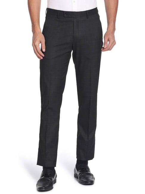 arrow black regular fit texture trousers