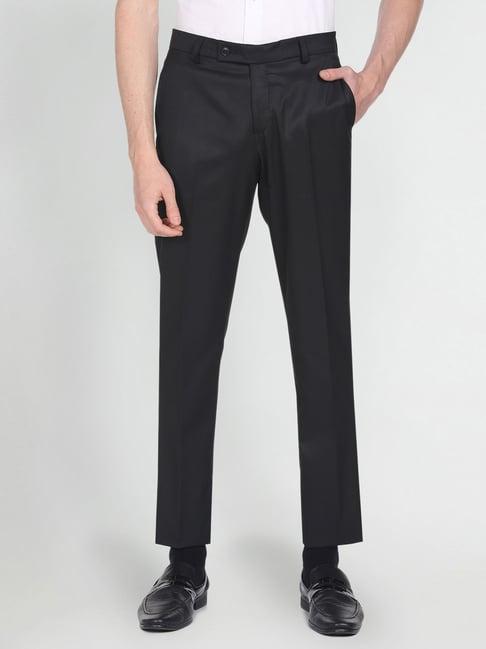 arrow black regular fit texture trousers