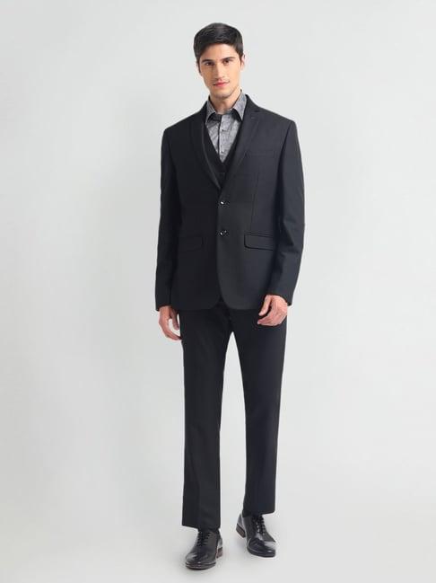 arrow black regular fit three piece suit