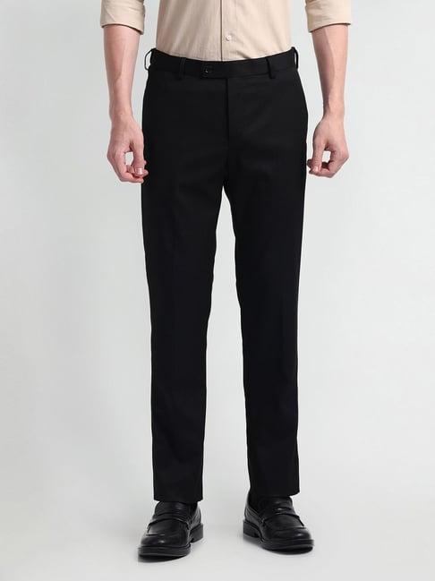 arrow black relaxed fit solid trousers