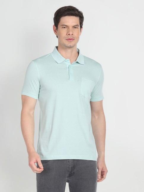 arrow blue cotton regular fit printed polo t-shirt