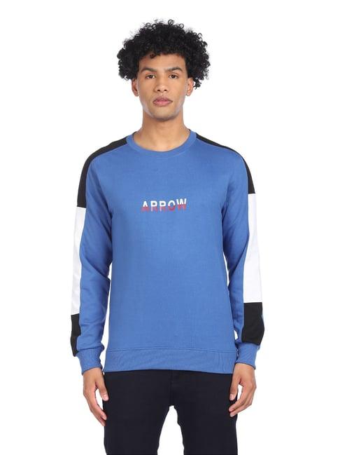 arrow blue cotton regular fit printed sweatshirt