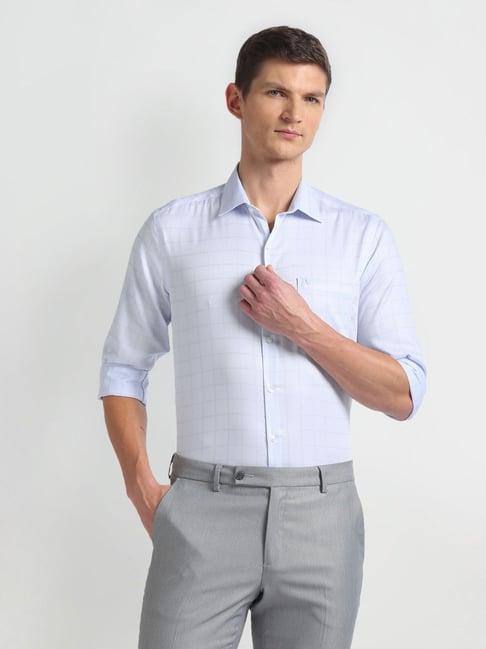 arrow blue cotton slim fit checks shirt
