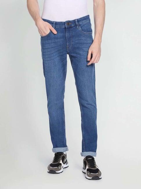 arrow blue lightly washed slim fit jeans