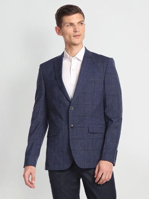 arrow blue regular fit checks blazer