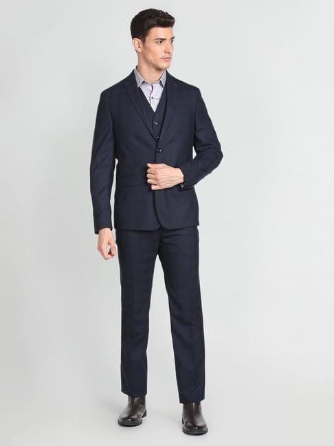 arrow blue regular fit checks three piece suit