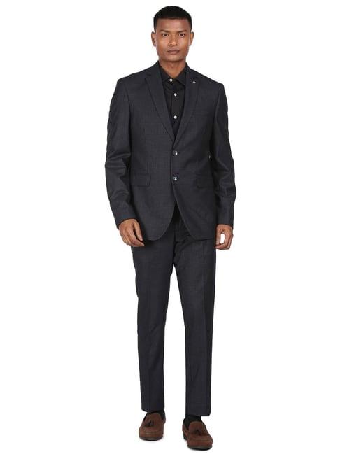 arrow blue regular fit checks two piece suit