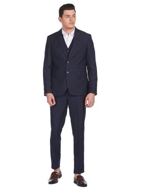 arrow blue regular fit checks two piece suit