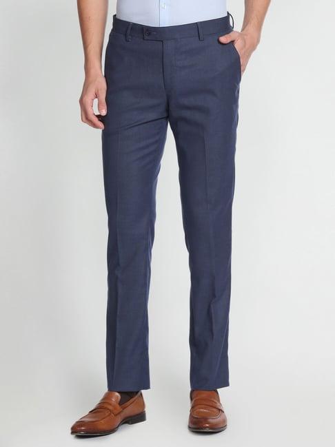 arrow blue regular fit self pattern trousers