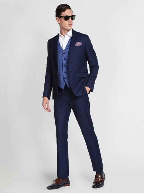 arrow blue regular fit texture three piece suits