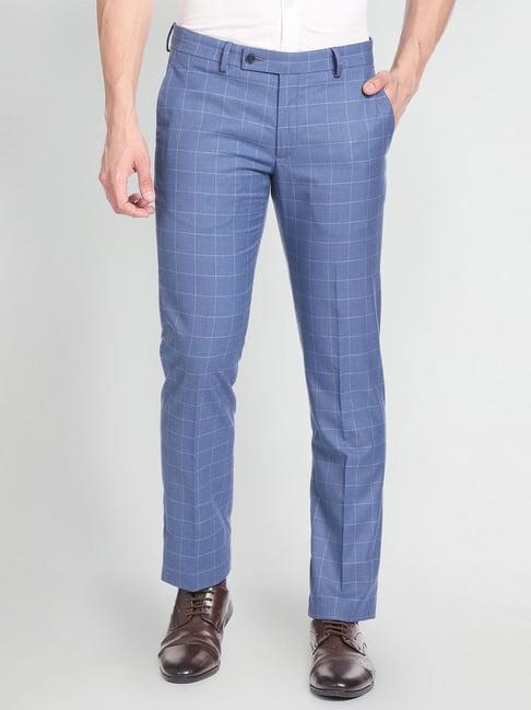 arrow blue slim fit checks trousers